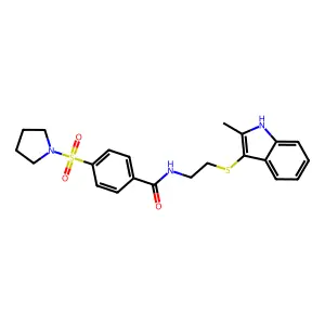 N-[2-[(2-methyl-1H-indol-3-yl)sulfanyl]ethyl]-4-pyrrolidin-1-ylsulfonylbenzamide structure