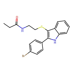 N-(2-{[2-(4-bromophenyl)-1H-indol-3-yl]sulfanyl}ethyl)propanamide structure