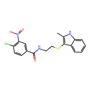 4-chloro-N-{2-[(2-methyl-1H-indol-3-yl)sulfanyl]ethyl}-3-nitrobenzamide structure