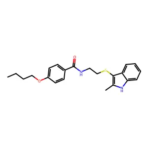 4-butoxy-N-(2-((2-methyl-1H-indol-3-yl)thio)ethyl)benzamide structure