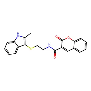 N-[2-[(2-methyl-1H-indol-3-yl)sulfanyl]ethyl]-2-oxochromene-3-carboxamide structure