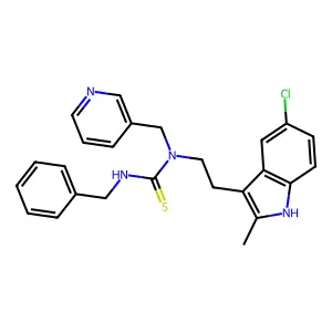 3-benzyl-1-[2-(5-chloro-2-methyl-1H-indol-3-yl)ethyl]-1-(pyridin-3-ylmethyl)thiourea structure