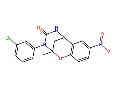 3-(3-chlorophenyl)-2-methyl-8-nitro-2,3,5,6-tetrahydro-4H-2,6-methano-1,3,5-benzoxadiazocin-4-one structure