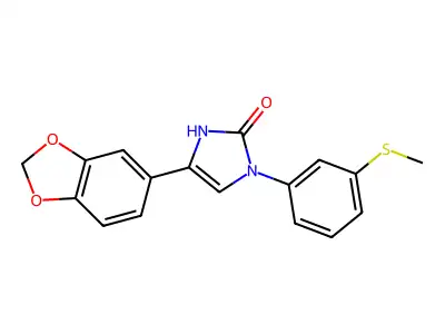 5-(1,3-benzodioxol-5-yl)-3-[3-(methylthio)phenyl]-1H-imidazol-2-one structure