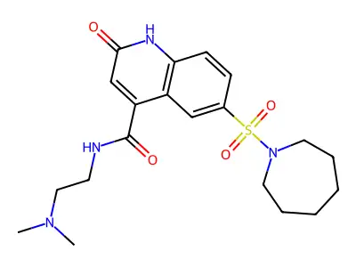 6-(azepan-1-ylsulfonyl)-N-(2-dimethylaminoethyl)-2-oxo-1H-quinoline-4-carboxamide structure