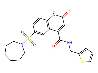 6-(azepan-1-ylsulfonyl)-2-oxo-N-(thiophen-2-ylmethyl)-1H-quinoline-4-carboxamide structure