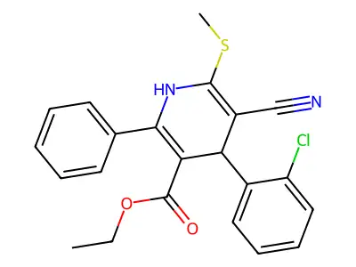 ethyl 4-(2-chlorophenyl)-5-cyano-6-(methylthio)-2-phenyl-1,4-dihydropyridine-3-carboxylate structure
