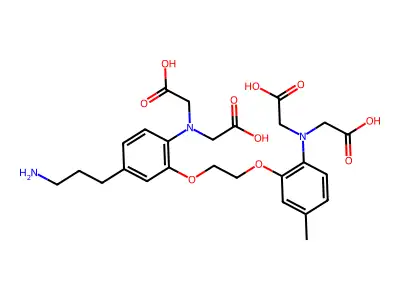 2,2'-((4-(3-aminopropyl)-2-(2-(2-(bis(carboxymethyl)amino)-5-methylphenoxy)ethoxy)phenyl)azanediyl)diacetic acid structure