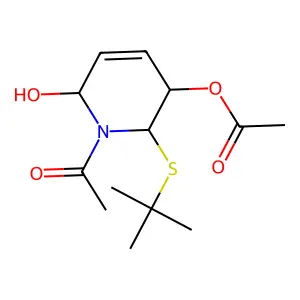 1-Acetyl-2-(tert-butylsulfanyl)-6-hydroxy-1,2,3,6-tetrahydropyridin-3-yl acetate structure