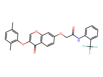 2-{[3-(2,5-Dimethylphenoxy)-4-oxo-4H-1-benzopyran-7-yl]oxy}-N-[2-(trifluoromethyl)phenyl]acetamide structure