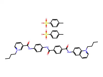 Quinolinium, 1-butyl-6-((p-(p-((1-butylpyridinium-3-yl)formamido)phenyl)carbamoyl)benzamido)-, di-p-toluenesulfonate structure