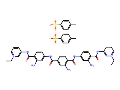 Pyridinium, 3,3'-(2-aminoterephthaloylbis(imino(2-amino-p-phenylene)carbonylimino))bis(1-ethyl-, di-p-toluenesulfonate structure