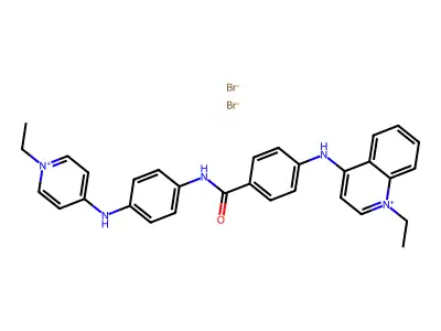 Quinolinium, 1-ethyl-4-(p-((p-((1-ethylpyridinium-4-yl)amino)phenayl)carbamoyl)anilino)-, dibromide structure