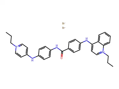 Quinolinium, 1-propyl-4-(p-((p-((1-propylpyridinium-4-yl)amino)phenyl)carbamoyl)anilino)-, dibromide structure