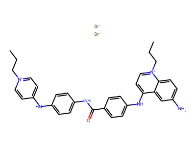 Quinolinium, 6-amino-1-propyl-4-(p-((p-((1-propylpyridinium-4-yl)amino)phenyl)carbamoyl)anilino)-, dibromide structure