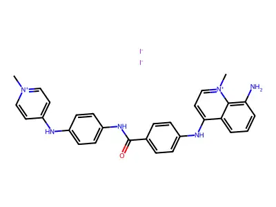 Quinolinium, 8-amino-1-methyl-4-(p-((p-((1-methylpyridinium-4-yl)amino)phenyl)carbamoyl)anilino)-, diiodide structure
