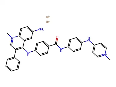Quinolinium, 6-amino-1-methyl-4-(p-((p-((1-methylpyridinium-4-yl)amino)phenyl)carbamoyl)anilino)-3-phenyl-, dibromide structure