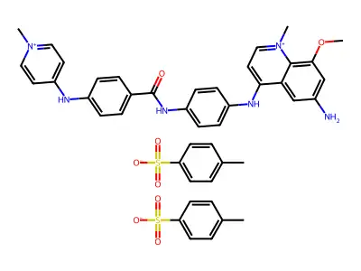 Quinolinium, 6-amino-8-methoxy-1-methyl-4-(p-(p-((1-methylpyridinium-4-yl)amino)benzamido)anilino)-, di-p-toluenesulfonate structure