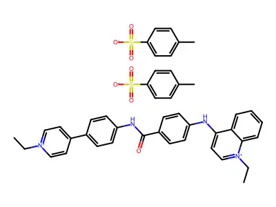 Quinolinium, 1-ethyl-4-(p-((p-(1-ethylpyridinium-4-yl)phenyl)carbamoyl)anilino)-, di-p-toluenesulfonate structure