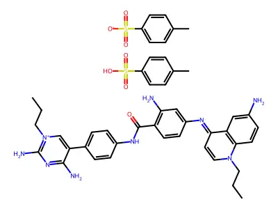 Quinolinium, 6-amino-4-((3-amino-4-(((4-(2,4-diamino-1-propylpyrimidinium-5-yl)phenyl)amino)carbonyl)phenyl)amino)-1-propyl-, salt with 4-methylbenzenesulfonic acid (1:2) structure
