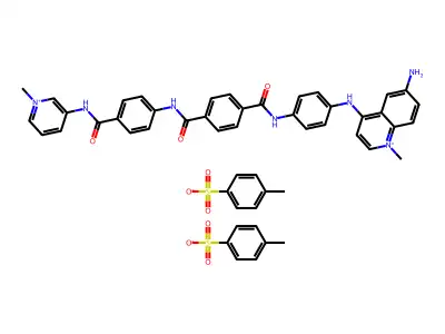 Quinolinium, 6-amino-1-methyl-4-(p-(p-((p-((1-methylpyridinium-3-yl)carbamoyl)phenyl)carbamoyl)benzamido)anilino)-, di-p-toluenesulfonate structure