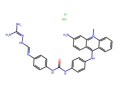 Acridinium, 9-(p-((p-(3-amidinoguanidino)phenyl)ureylene)anilino)-3-amino-10-methyl-, chloride, hydrochloride structure