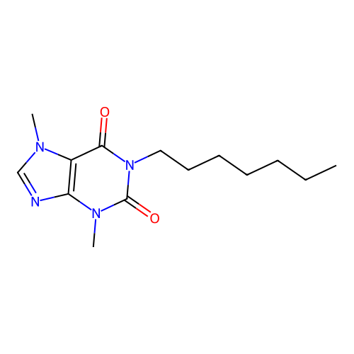 1-heptyl-3,7-dimethyl-3,7-dihydro-1H-purine-2,6-dione structure