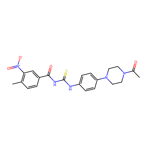 N-{[4-(4-acetylpiperazin-1-yl)phenyl]carbamothioyl}-4-methyl-3-nitrobenzamide structure