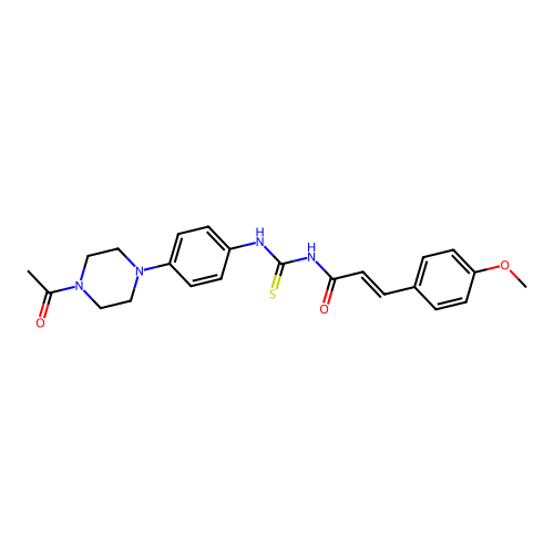 (E)-N-((4-(4-acetylpiperazin-1-yl)phenyl)carbamothioyl)-3-(4-methoxyphenyl)acrylamide structure
