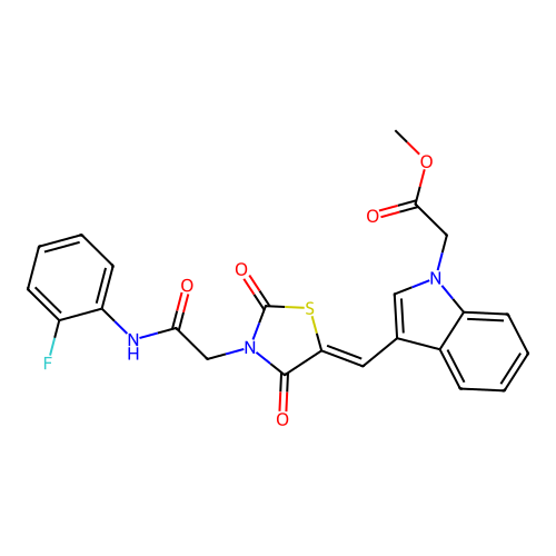 (Z)-methyl 2-(3-((3-(2-((2-fluorophenyl)amino)-2-oxoethyl)-2,4-dioxothiazolidin-5-ylidene)methyl)-1H-indol-1-yl)acetate structure