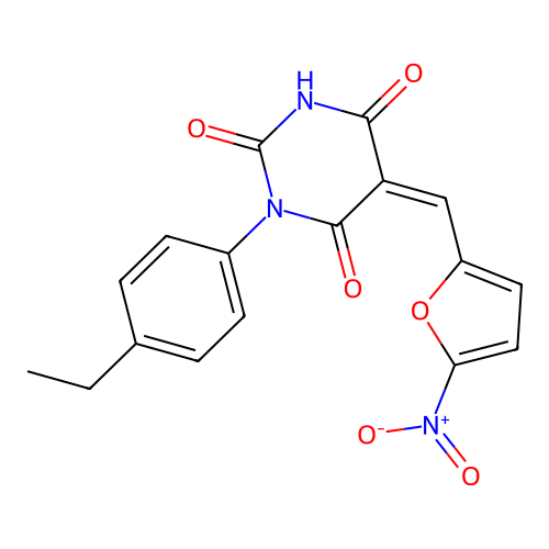 (5Z)-1-(4-ethylphenyl)-5-[(5-nitrofuran-2-yl)methylidene]-1,3-diazinane-2,4,6-trione structure