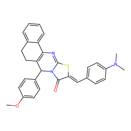 (10Z)-10-[4-(dimethylamino)benzylidene]-7-(4-methoxyphenyl)-5,7-dihydro-6H-benzo[h][1,3]thiazolo[2,3-b]quinazolin-9(10H)-one structure