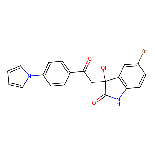 3-(2-(4-(1H-pyrrol-1-yl)phenyl)-2-oxoethyl)-5-bromo-3-hydroxyindolin-2-one structure