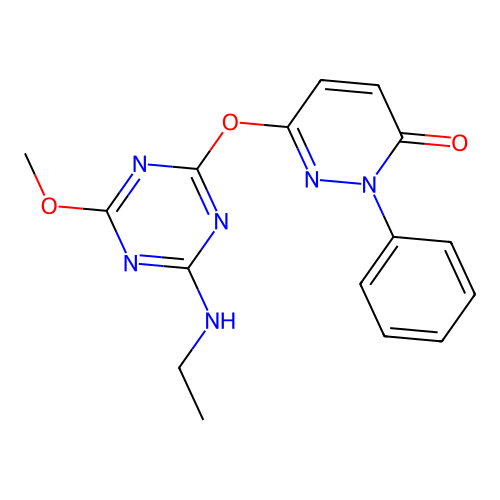 6-(4-Ethylamino-6-methoxy-[1,3,5]triazin-2-yloxy)-2-phenyl-2H-pyridazin-3-one structure