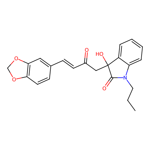 3-[(E)-4-(1,3-benzodioxol-5-yl)-2-oxobut-3-enyl]-3-hydroxy-1-propylindol-2-one structure