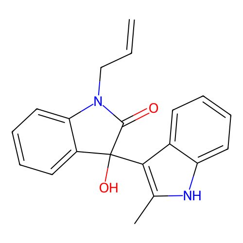 3'-hydroxy-2-methyl-1'-(prop-2-en-1-yl)-1',3'-dihydro-1H,2'H-3,3'-biindol-2'-one structure