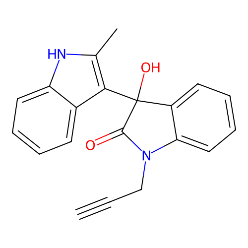 3'-hydroxy-2-methyl-1'-(prop-2-yn-1-yl)-1',3'-dihydro-1H,2'H-3,3'-biindol-2'-one structure
