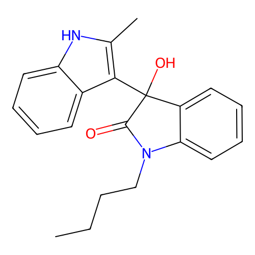 1'-butyl-3'-hydroxy-2-methyl-1',3'-dihydro-1H,2'H-3,3'-biindol-2'-one structure