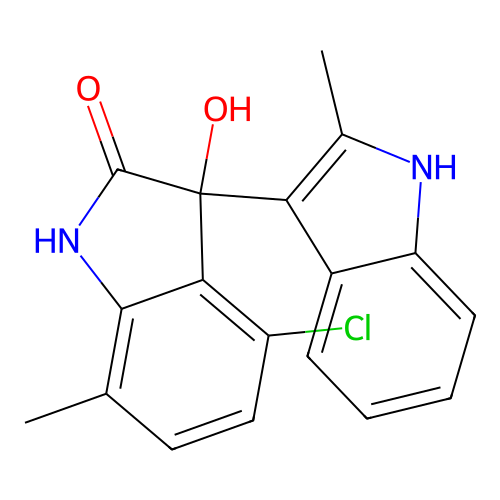 4'-chloro-3'-hydroxy-2,7'-dimethyl-1',3'-dihydro-1H,2'H-3,3'-biindol-2'-one structure