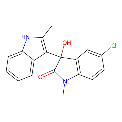 5-chloro-3-hydroxy-1-methyl-3-(2-methyl-1H-indol-3-yl)indolin-2-one structure
