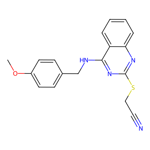 2-((4-((4-Methoxybenzyl)amino)quinazolin-2-yl)thio)acetonitrile structure