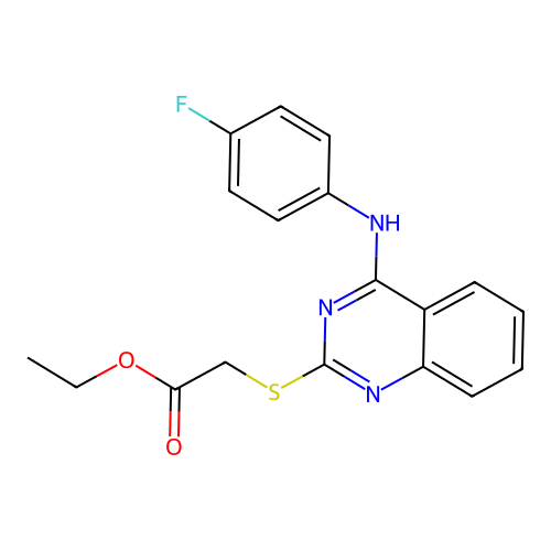 Ethyl 2-[4-(4-fluoroanilino)quinazolin-2-yl]sulfanylacetate structure