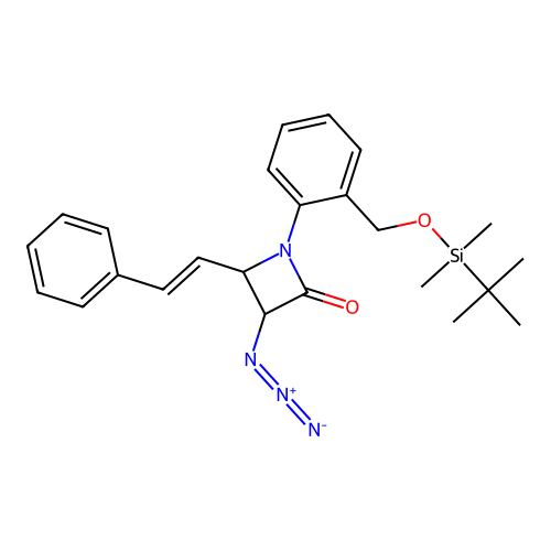 3-Azido-1-[2-({[tert-butyldi(methyl)silyl]oxy}methyl)phenyl]-4-[(E)-2-phenylethen-1-yl]azetidin-2-one structure