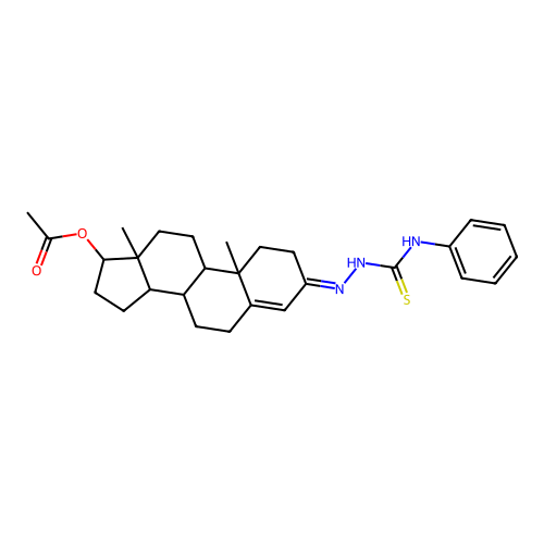 (3E)-3-[2-(Phenylcarbamothioyl)hydrazinylidene]androst-4-en-17-yl acetate structure
