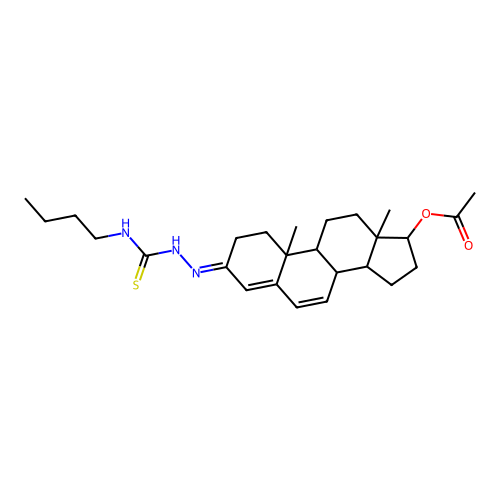 [(3E)-3-(butylcarbamothioylhydrazinylidene)-10,13-dimethyl-1,2,8,9,11,12,14,15,16,17-decahydrocyclopenta[a]phenanthren-17-yl] acetate structure