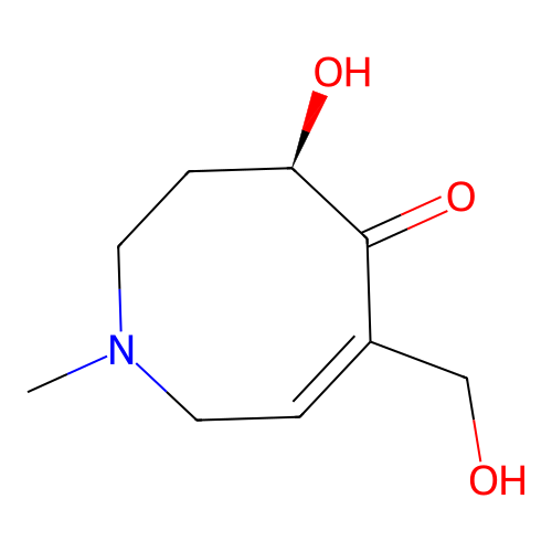 (4R)-4-hydroxy-6-(hydroxymethyl)-1-methyl-2,3,4,8-tetrahydroazocin-5-one structure