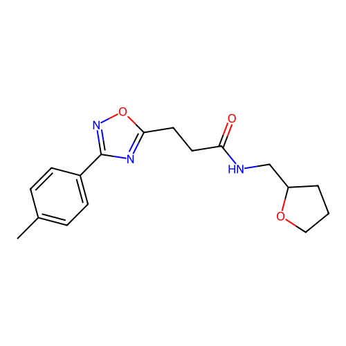 3-[3-(4-methylphenyl)-1,2,4-oxadiazol-5-yl]-N-(oxolan-2-ylmethyl)propanamide structure