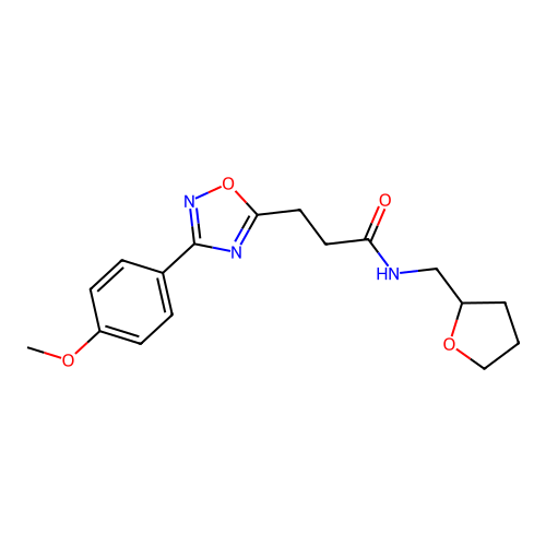 3-[3-(4-methoxyphenyl)-1,2,4-oxadiazol-5-yl]-N-(tetrahydrofuran-2-ylmethyl)propanamide structure