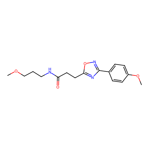 3-[3-(4-methoxyphenyl)-1,2,4-oxadiazol-5-yl]-N-(3-methoxypropyl)propanamide structure