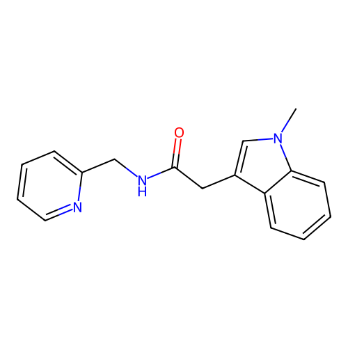 2-(1-methyl-1H-indol-3-yl)-N-(pyridin-2-ylmethyl)acetamide structure